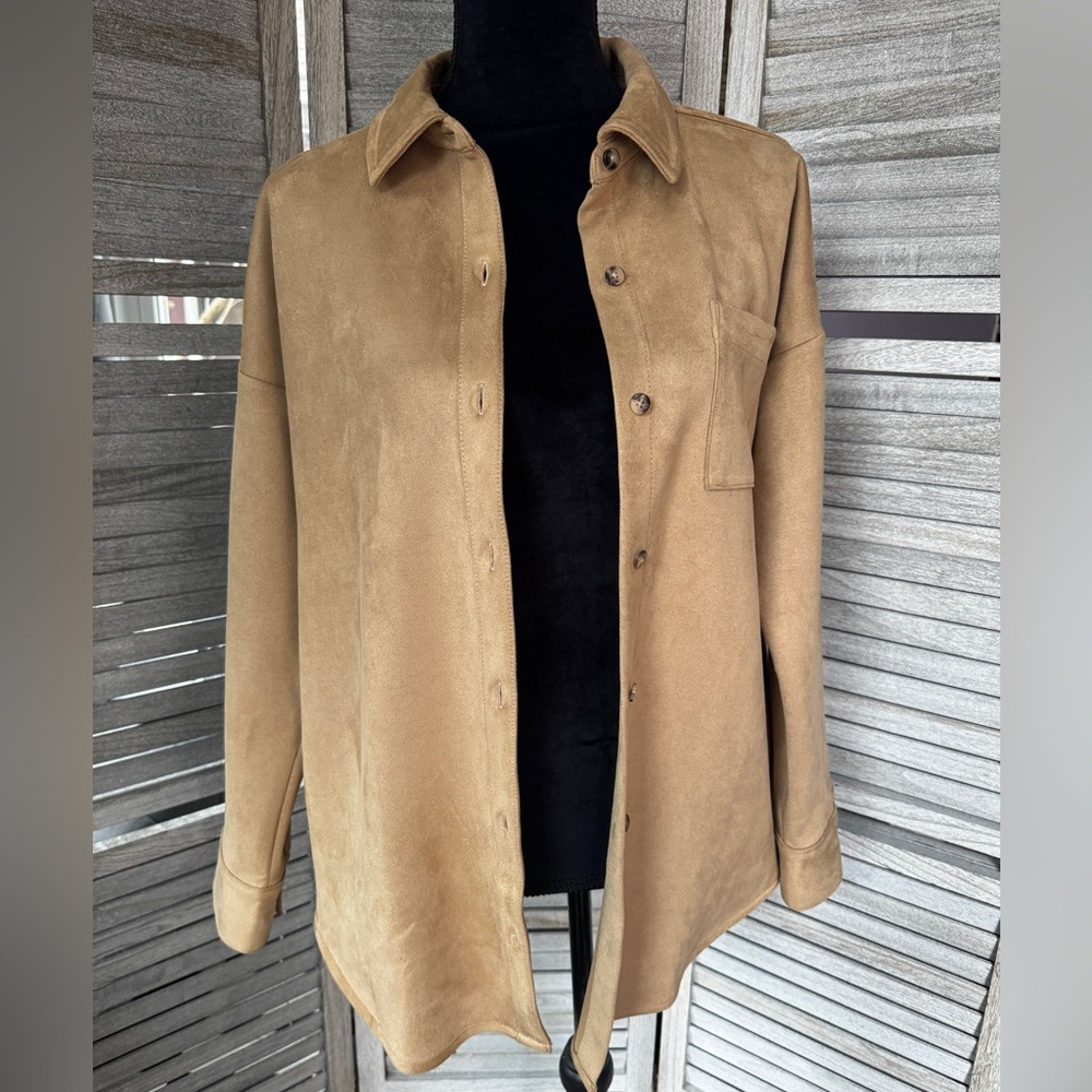 J. Jill Wearever Faux Suede Shacket Shirt Jacket Camel Size Medium